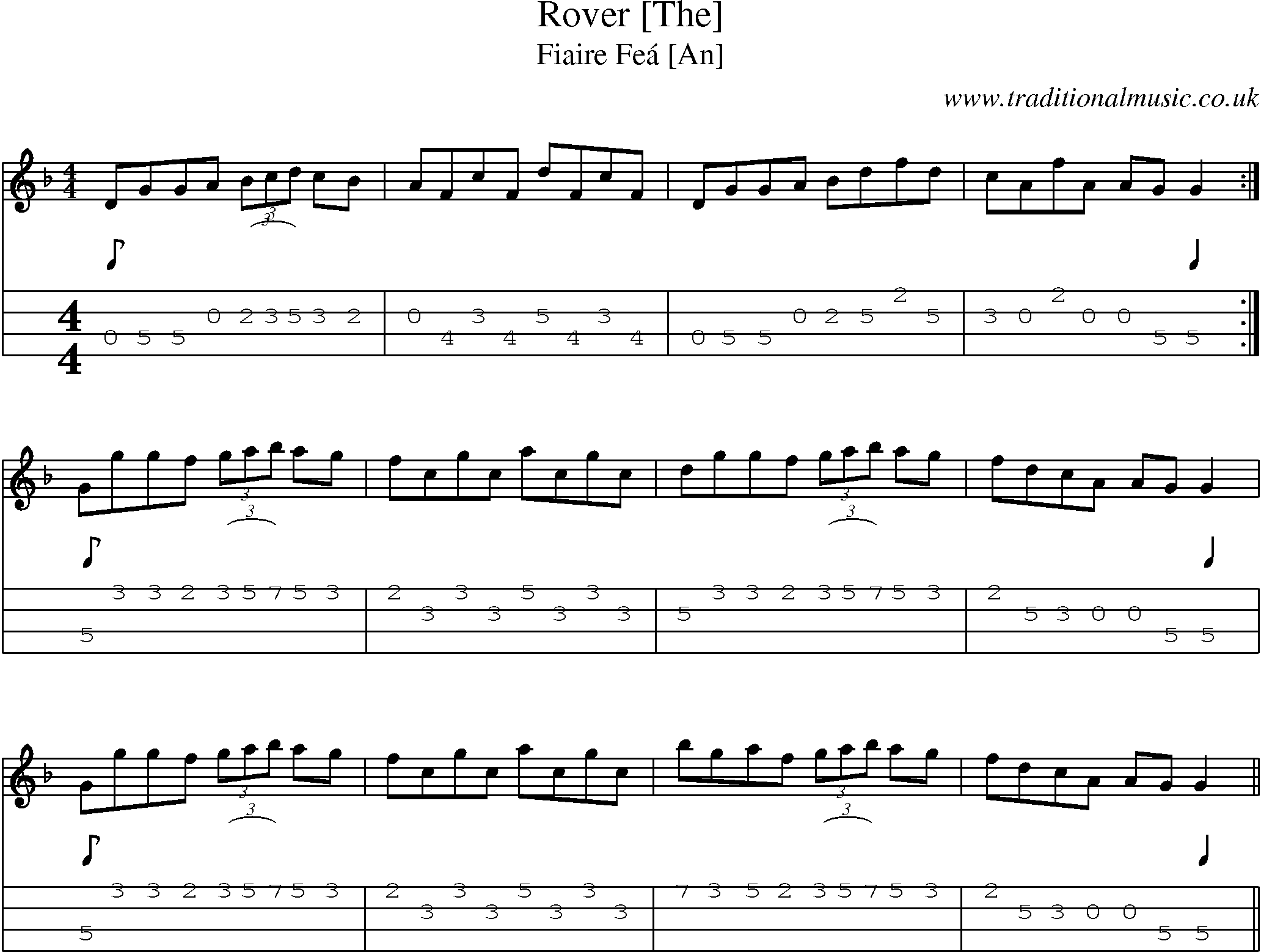 Music Score and Mandolin Tabs for Rover [the]